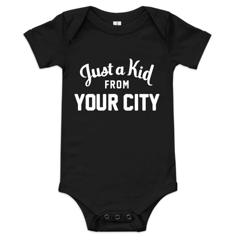 Custom Hometown Baby Onesie – Personalized “Just a Kid From {City}” Body Suit